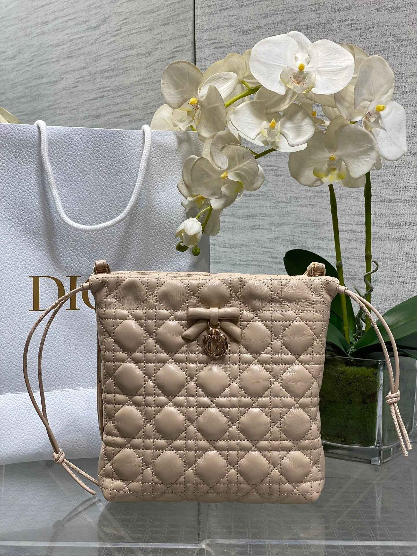Dior Adiorable Mini Bucket Bag - S2611 - Apricot Cannage Lambskin - Default Title - View 1