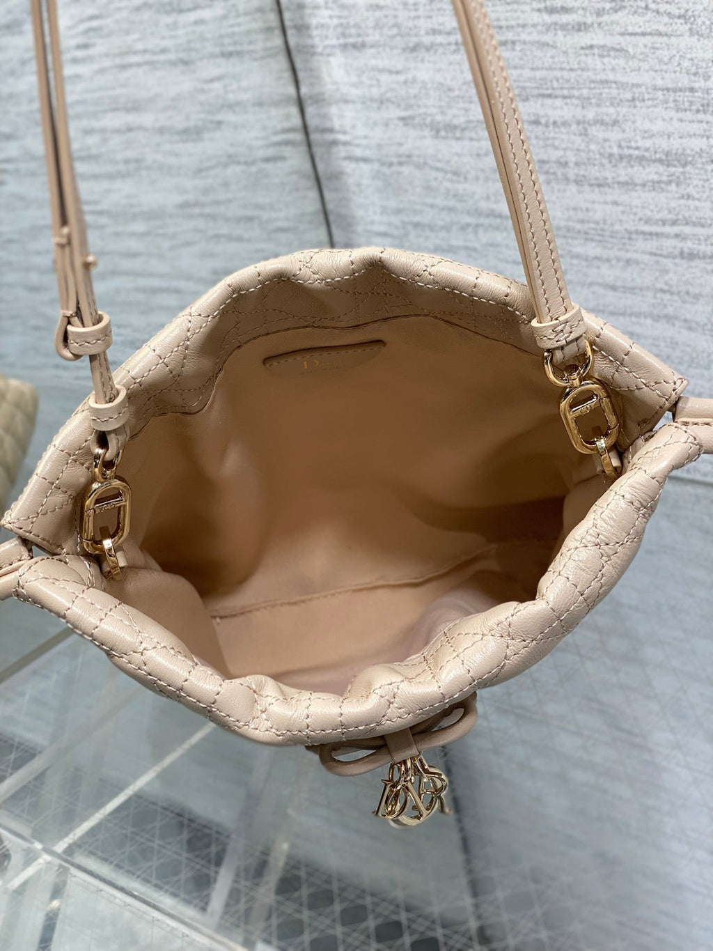 Dior Adiorable Mini Bucket Bag - S2611 - Apricot Cannage Lambskin - Default Title - View 9