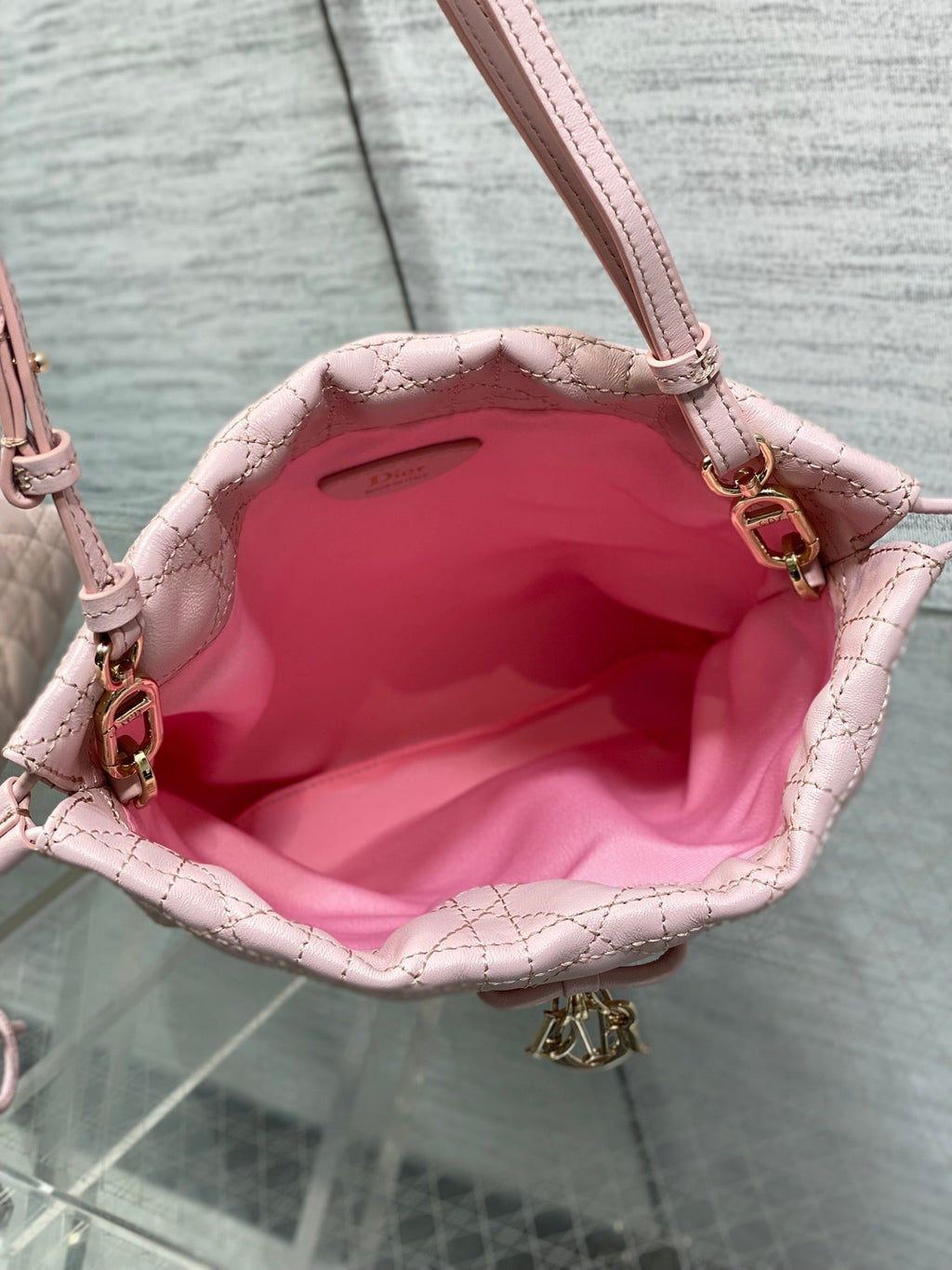 Dior Adiorable Mini Bucket Bag - S2611 - Soupir Pink Cannage Lambskin - Default Title - View 9