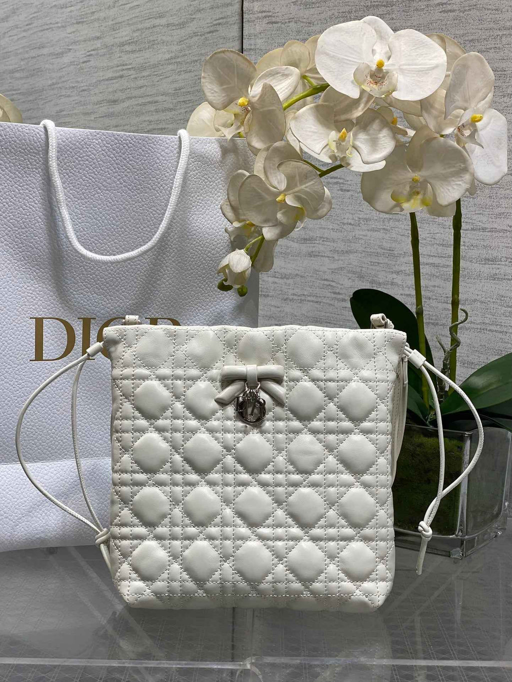 Dior Adiorable Mini Bucket Bag - S2611 - White Cannage Lambskin - Default Title - View 1