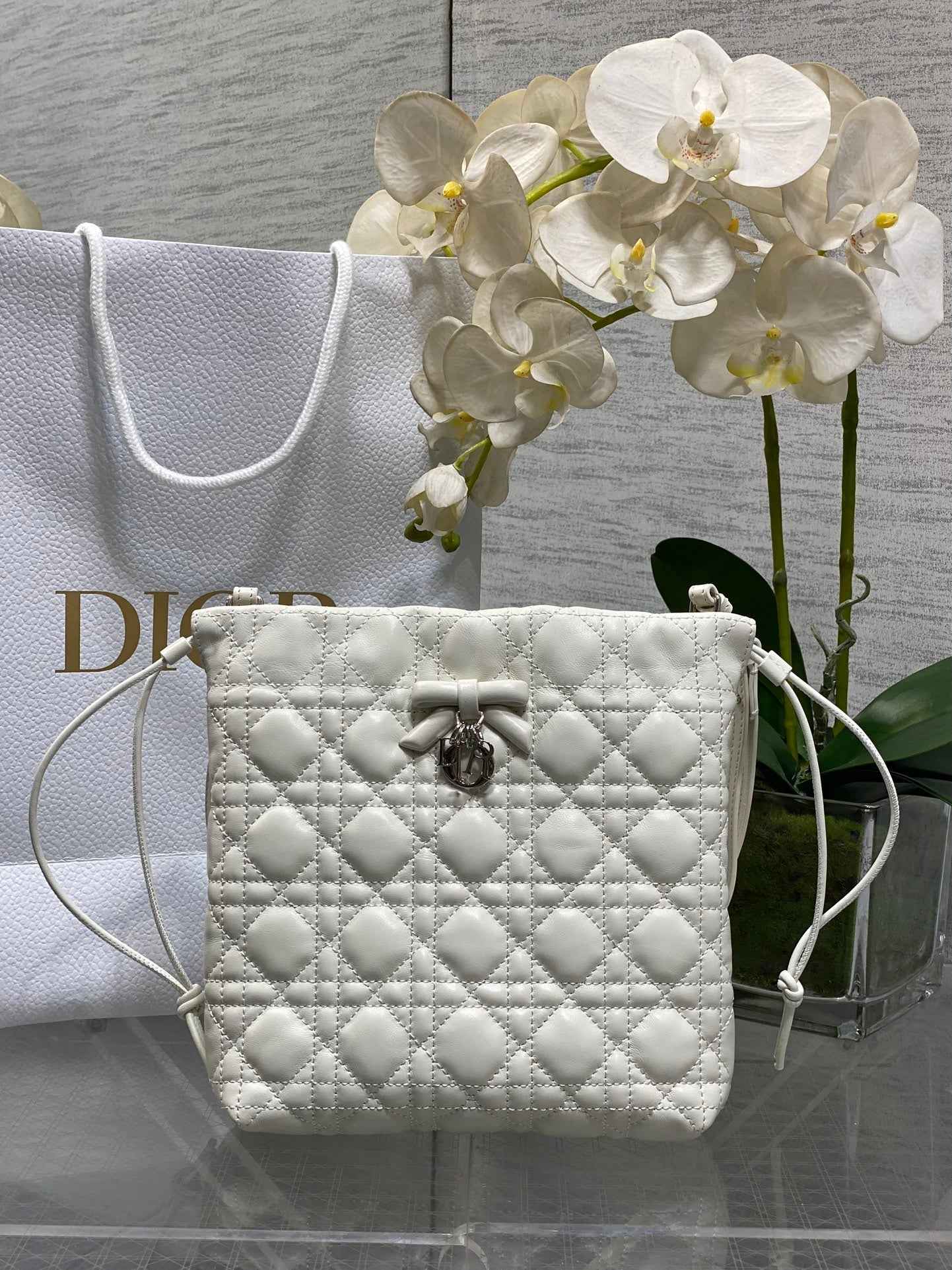 Dior Adiorable Mini Bucket Bag - S2611 - White Cannage Lambskin - Default Title - View 1