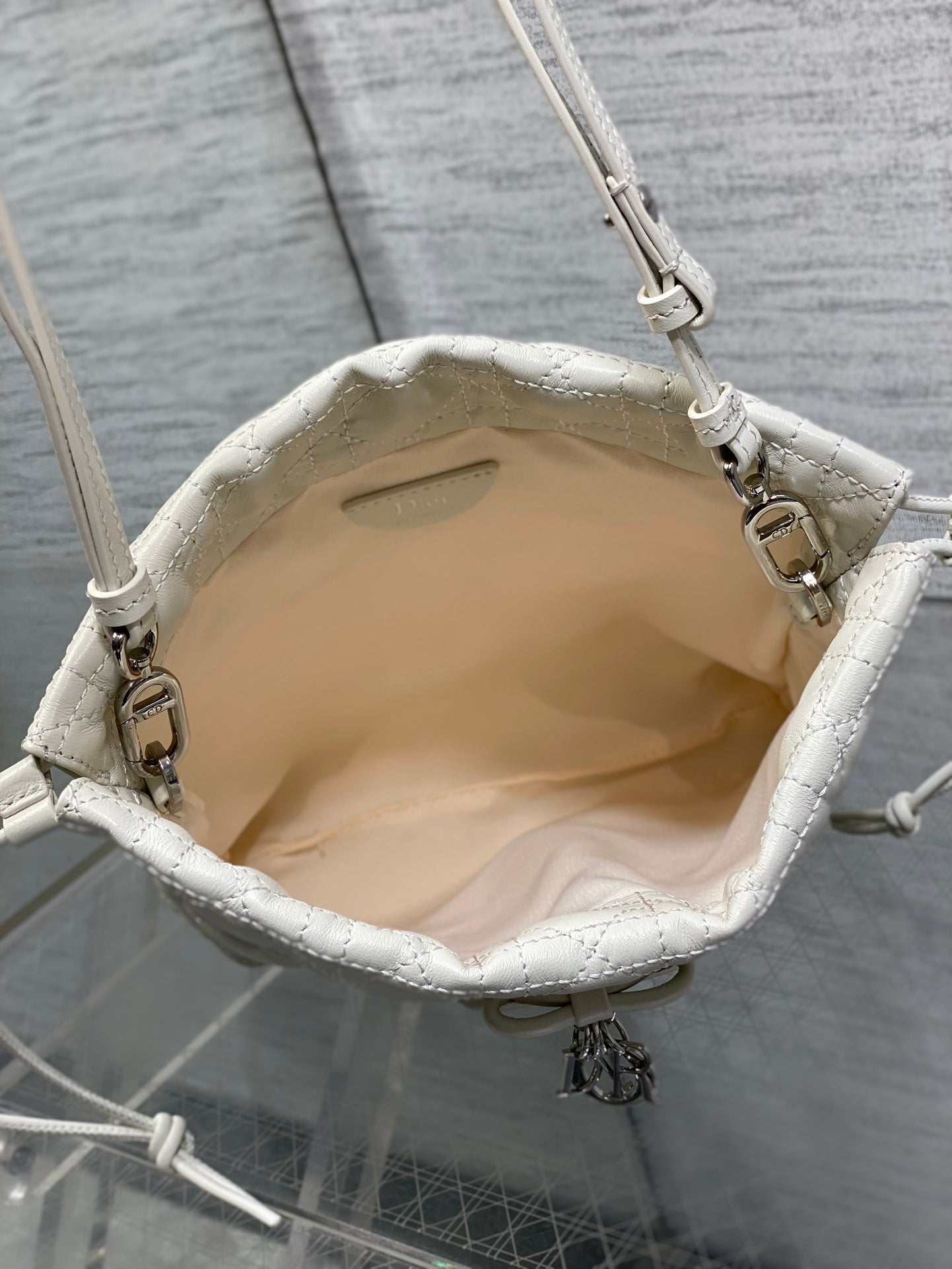 Dior Adiorable Mini Bucket Bag - S2611 - White Cannage Lambskin - Default Title - View 9