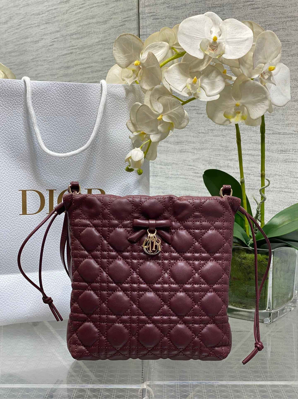 Dior Adiorable Mini Bucket Bag - S2611 - Wine Red Cannage Lambskin - Default Title - View 1
