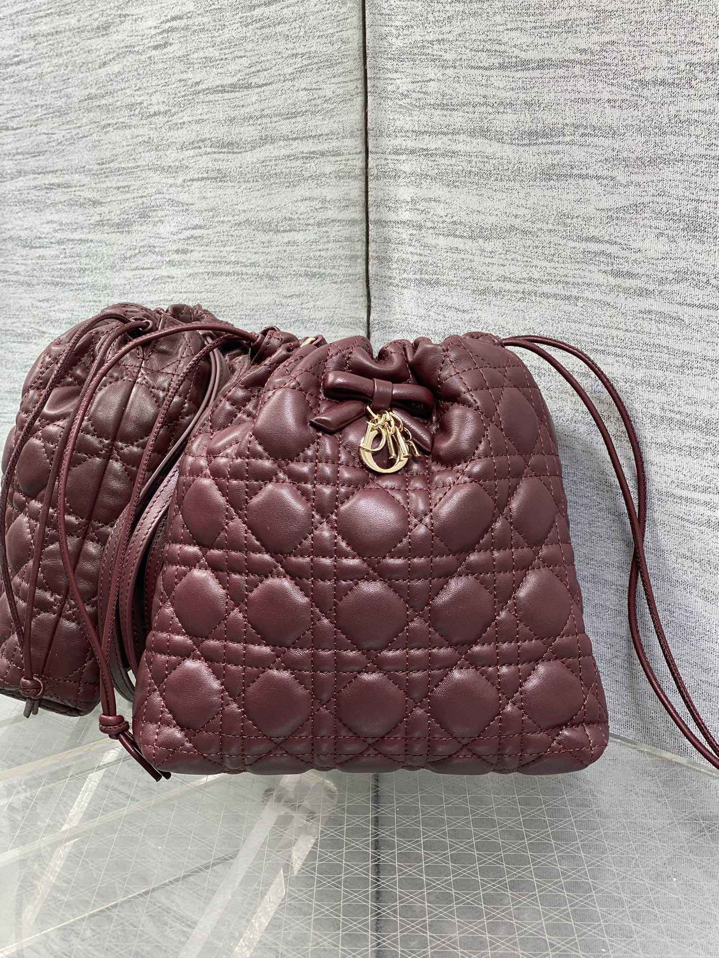 Dior Adiorable Mini Bucket Bag - S2611 - Wine Red Cannage Lambskin - Default Title - View 3