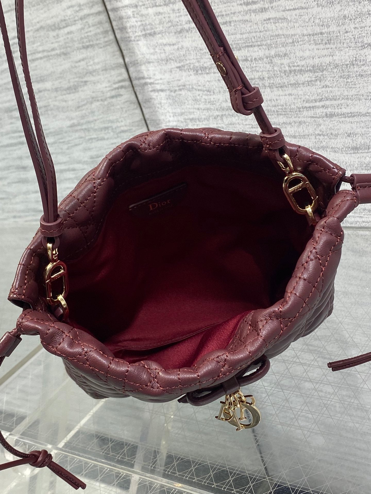 Dior Adiorable Mini Bucket Bag - S2611 - Wine Red Cannage Lambskin - Default Title - View 9