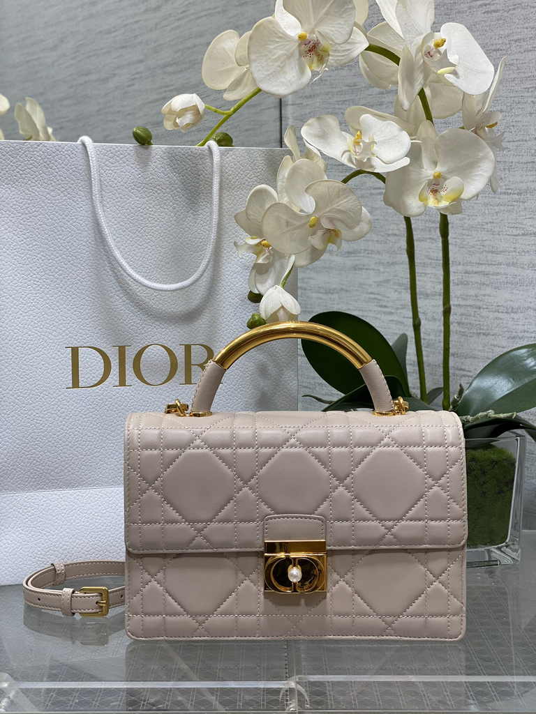 Medium Dior Ange Bag M4402 Trench Beige Macrocannage Calfskin - Default Title - View 1