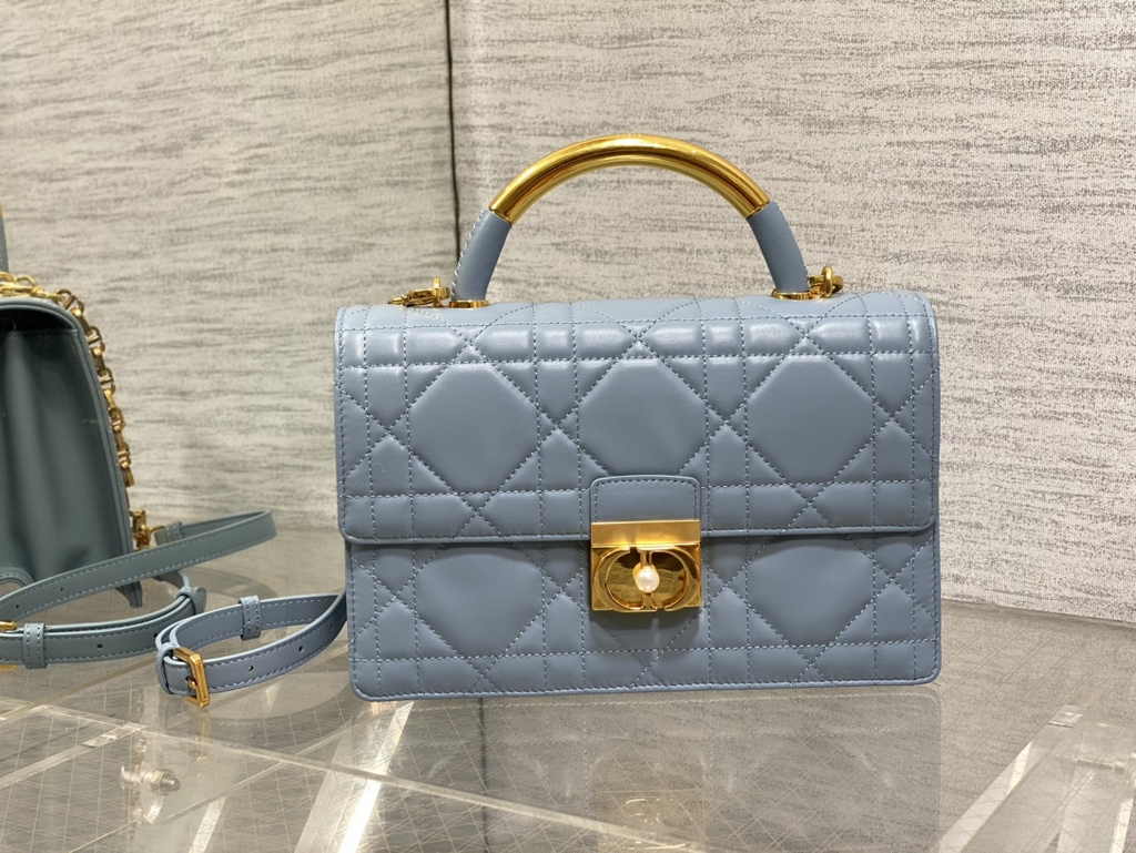 Medium Dior Ange Bag M4402 Blue Macrocannage Calfskin - Default Title - View 2