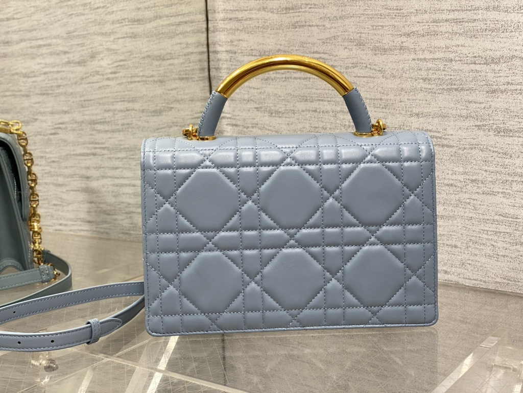 Medium Dior Ange Bag M4402 Blue Macrocannage Calfskin - Default Title - View 6