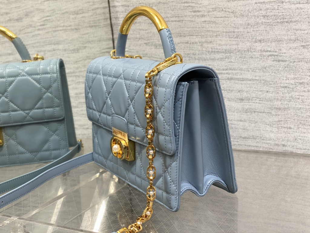 Medium Dior Ange Bag M4402 Blue Macrocannage Calfskin - Default Title - View 7