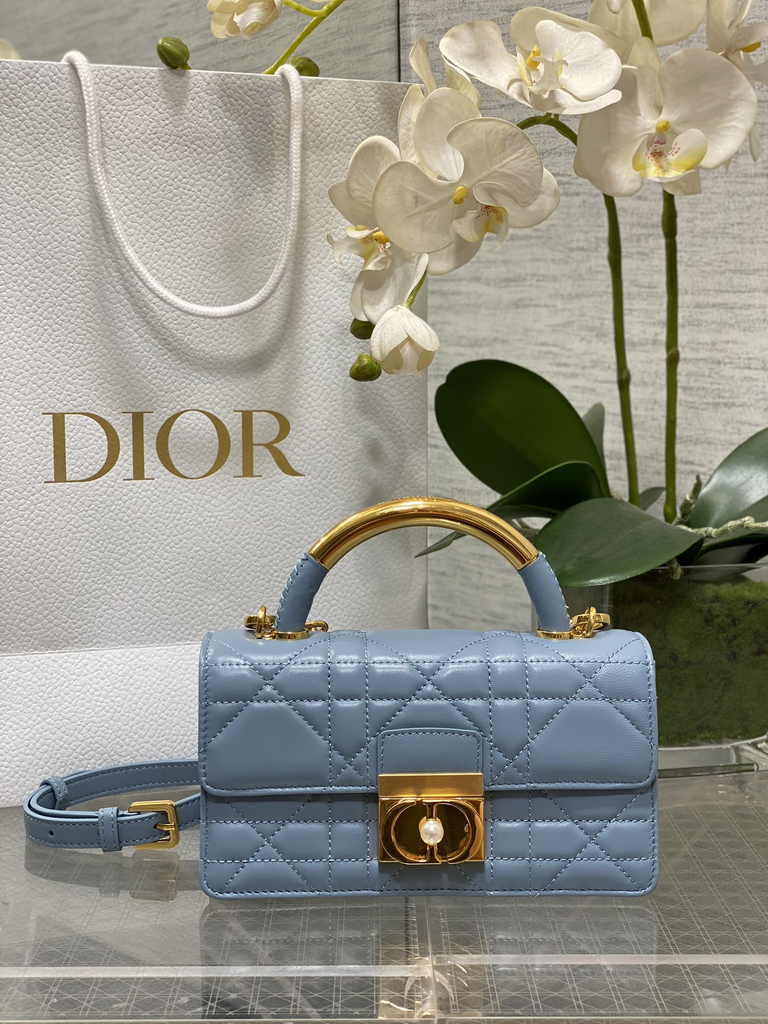 Mini Dior Ange Bag M4401 Blue Macrocannage Calfskin - Default Title - View 1