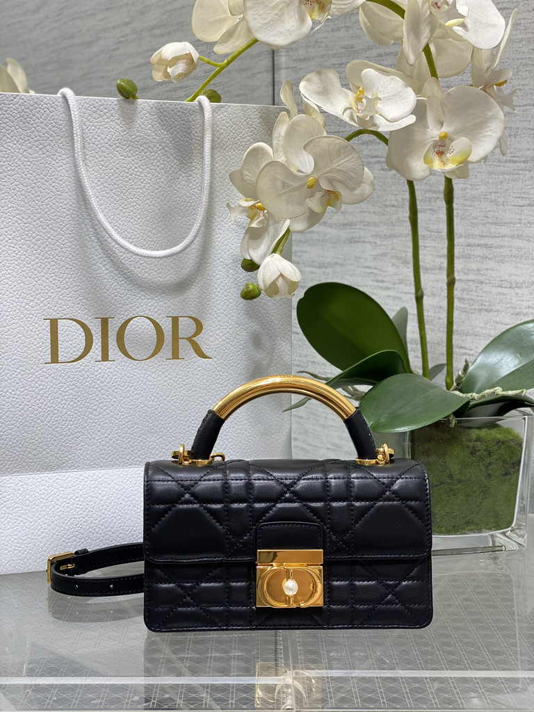 Mini Dior Ange Bag M4401 Black Macrocannage Calfskin - Default Title - View 1