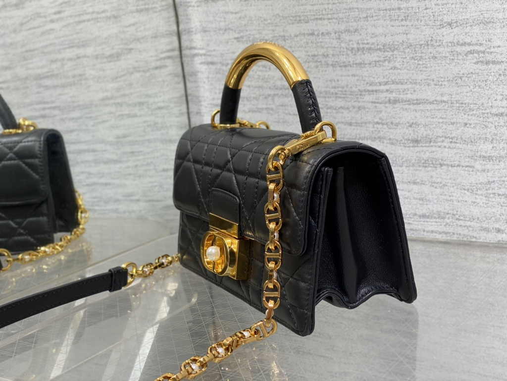Mini Dior Ange Bag M4401 Black Macrocannage Calfskin - Default Title - View 6