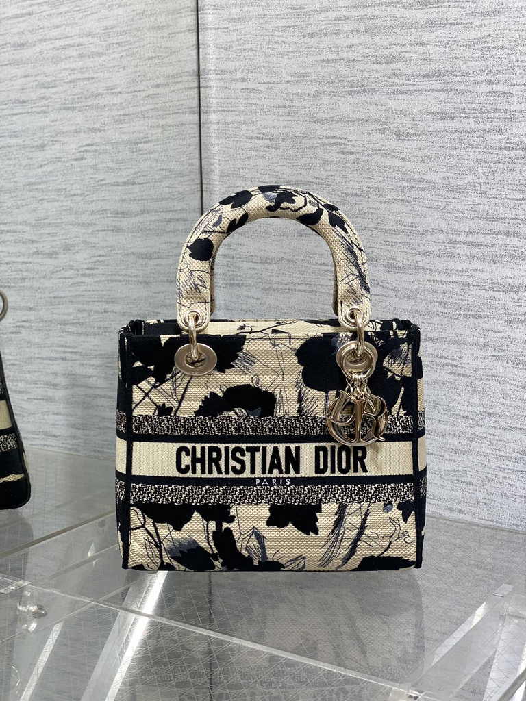 Dior Medium Lady D-Lite Bag M0565 Apricot Peony Embroidery - Default Title - View 3