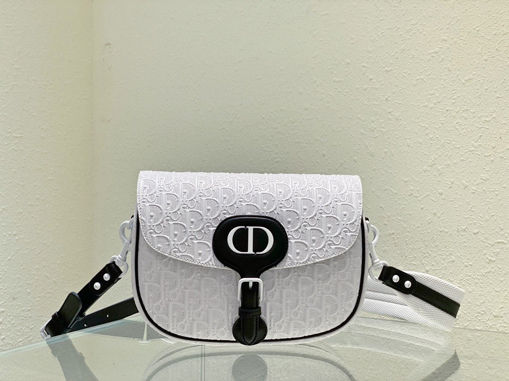 Dior Bobby Bag M9319 Medium Perforated white calfskin with Dior Oblique motif