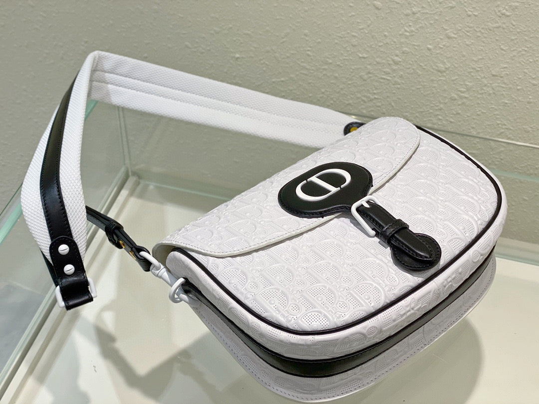 Dior Bobby Bag M9319 Medium Perforated white calfskin with Dior Oblique motif