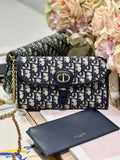 Dior Bobby S5703 East-West Pouch with Chain Blue Oblique Jacquard - Default Title - View 1