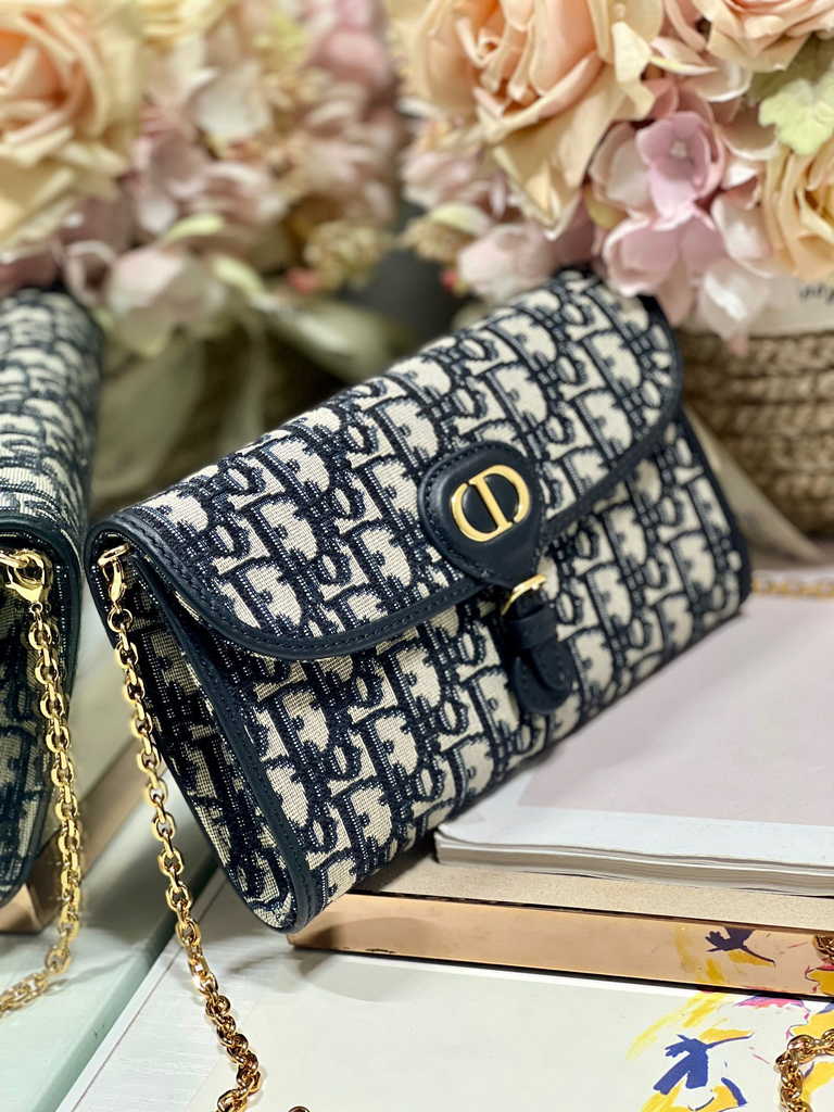 Dior Bobby S5703 East-West Pouch with Chain Blue Oblique Jacquard - Default Title - View 2
