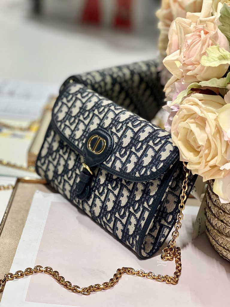 Dior Bobby S5703 East-West Pouch with Chain Blue Oblique Jacquard - Default Title - View 3