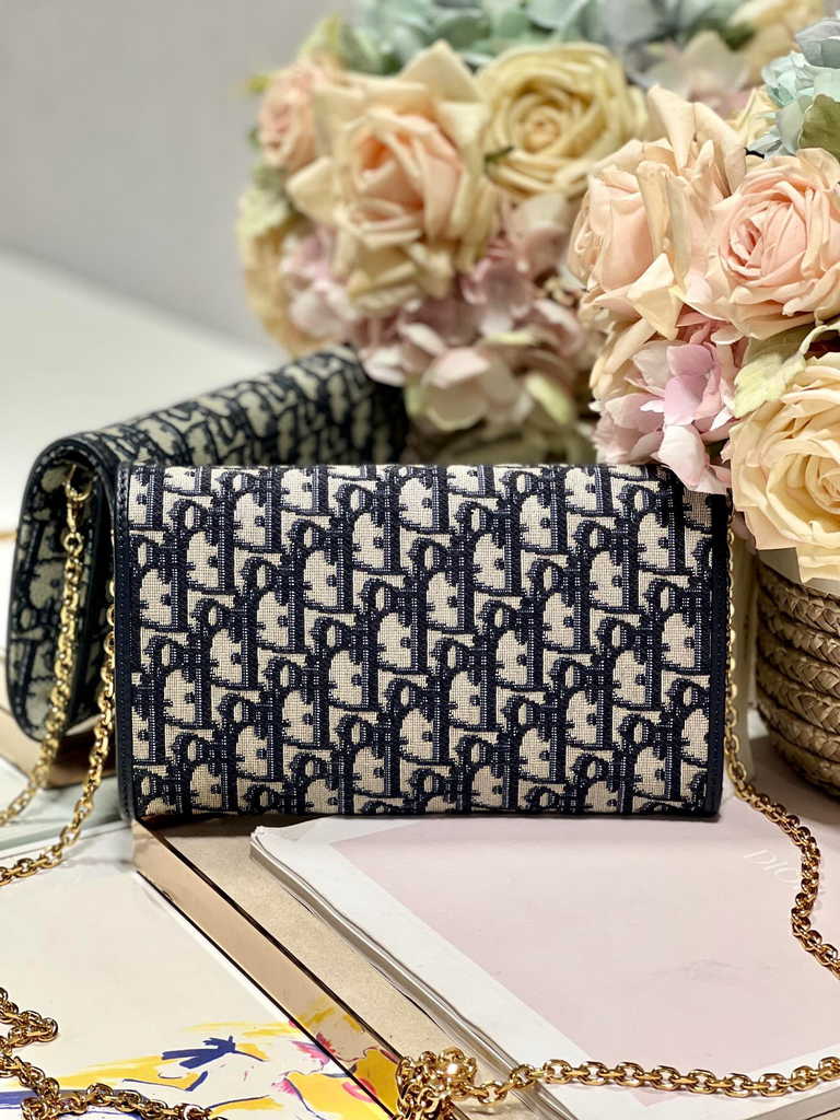 Dior Bobby S5703 East-West Pouch with Chain Blue Oblique Jacquard - Default Title - View 4