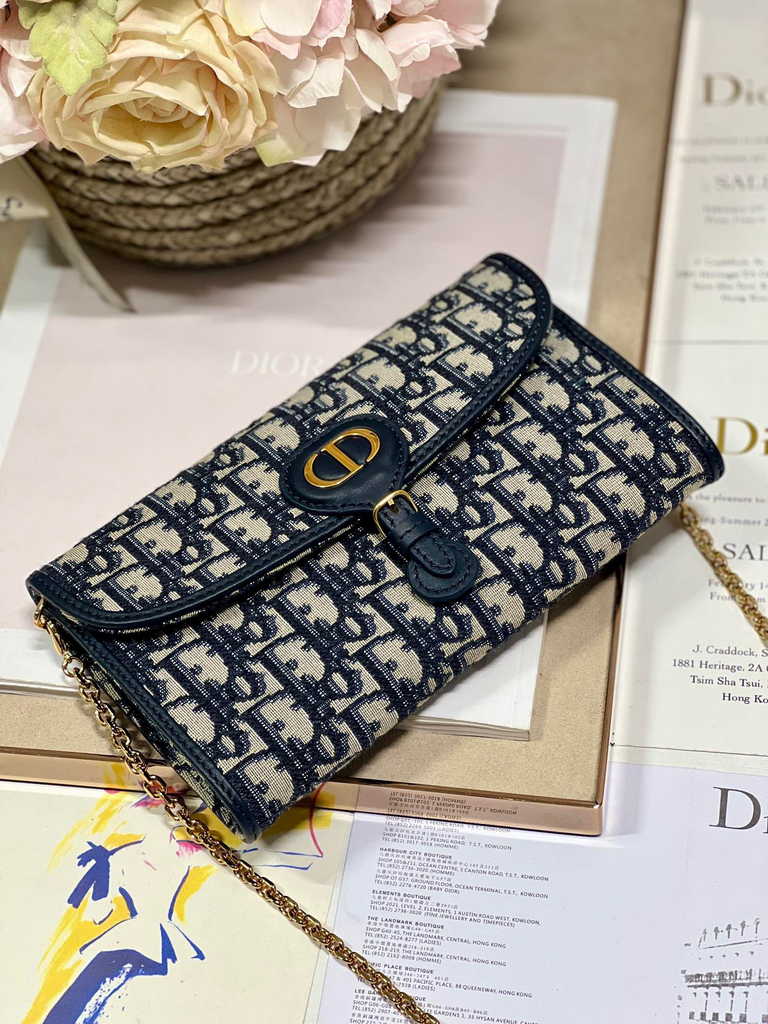 Dior Bobby S5703 East-West Pouch with Chain Blue Oblique Jacquard - Default Title - View 5