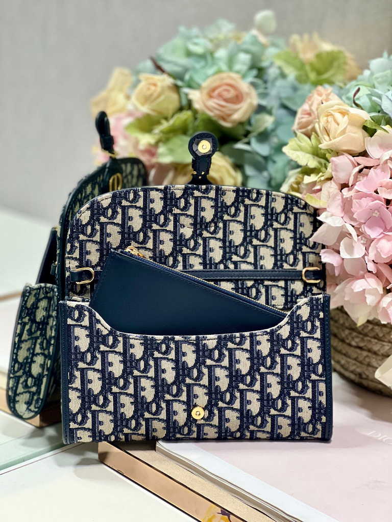Dior Bobby S5703 East-West Pouch with Chain Blue Oblique Jacquard - Default Title - View 6