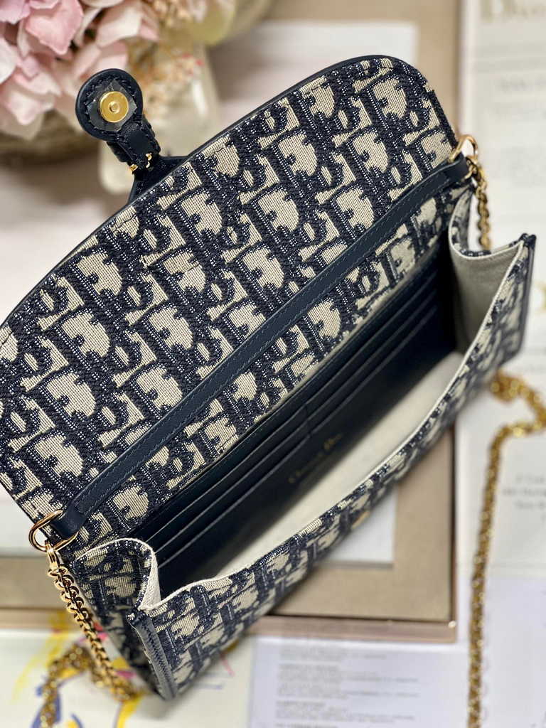 Dior Bobby S5703 East-West Pouch with Chain Blue Oblique Jacquard - Default Title - View 8