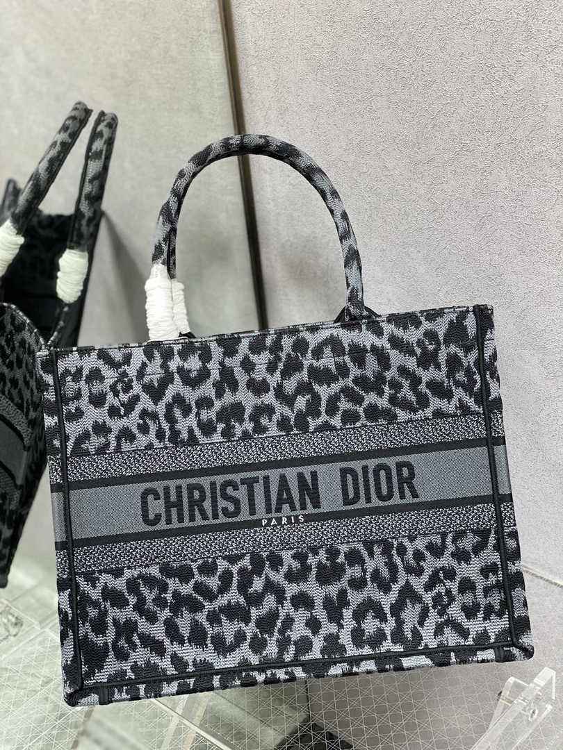 Dior Medium Book Tote M1296 Gray Multicolor Mizza Embroidery