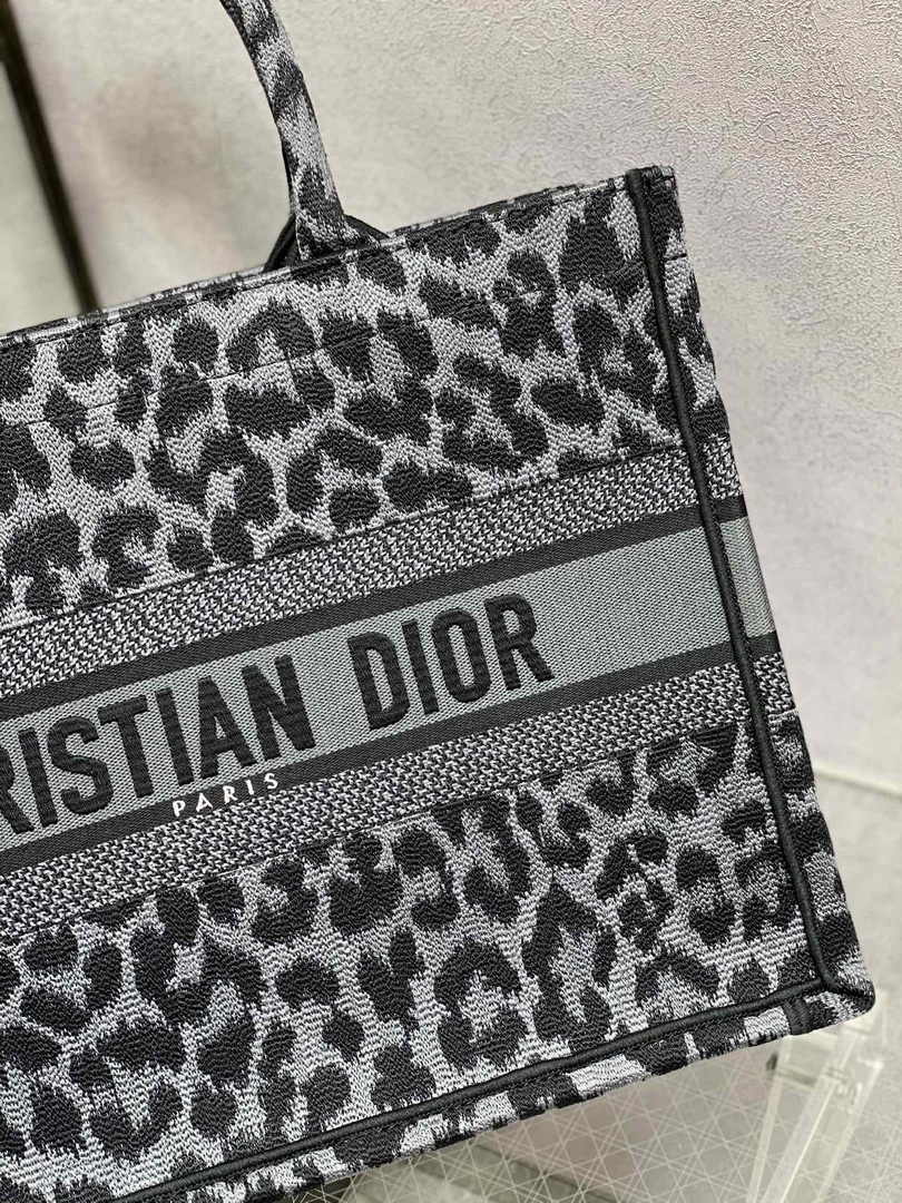 Dior Medium Book Tote M1296 Gray Multicolor Mizza Embroidery