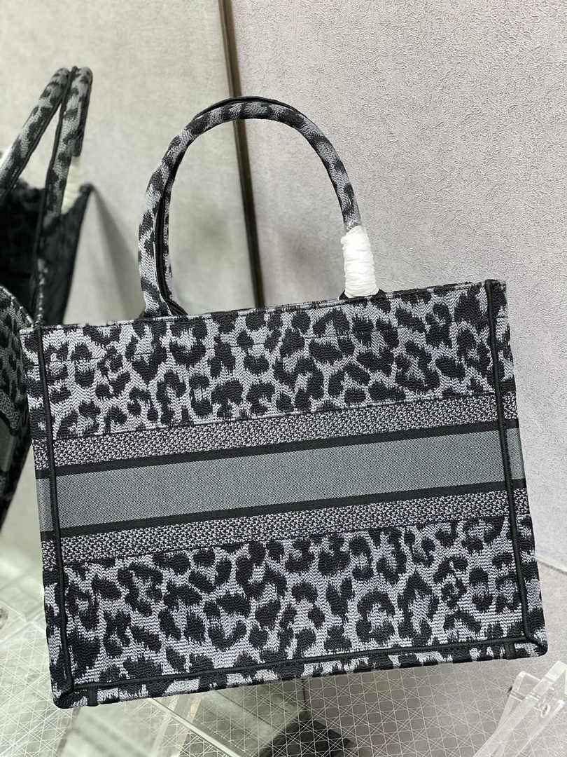 Dior Medium Book Tote M1296 Gray Multicolor Mizza Embroidery