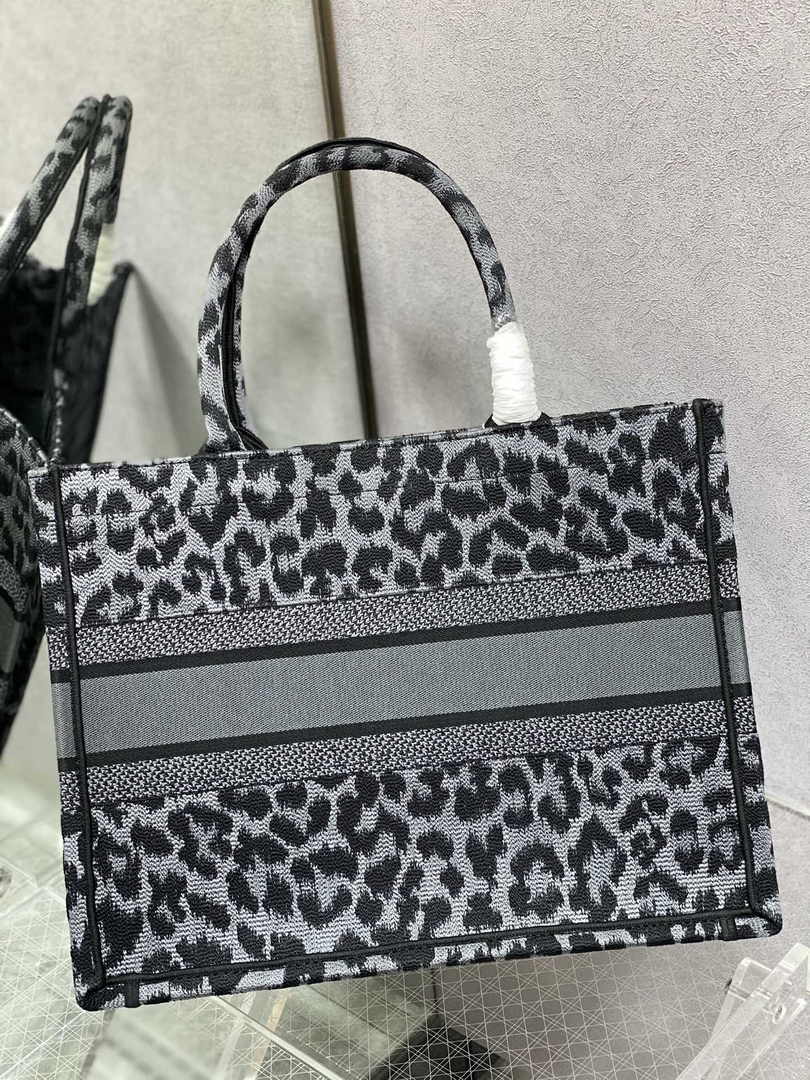 Dior Medium Book Tote M1296 Gray Multicolor Mizza Embroidery