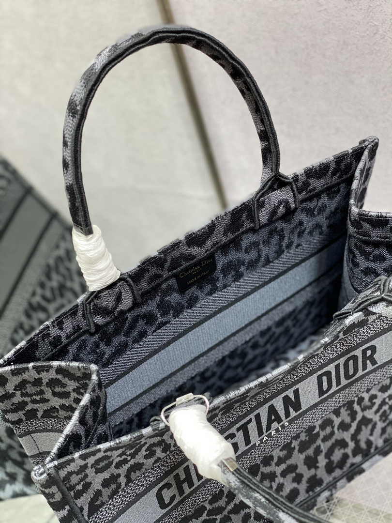 Dior Medium Book Tote M1296 Gray Multicolor Mizza Embroidery