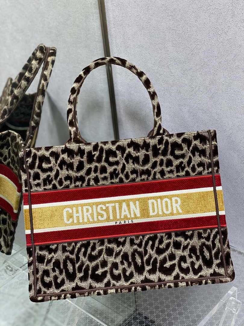 Dior Medium Book Tote M1296 Brown Multicolor Mizza Embroidery