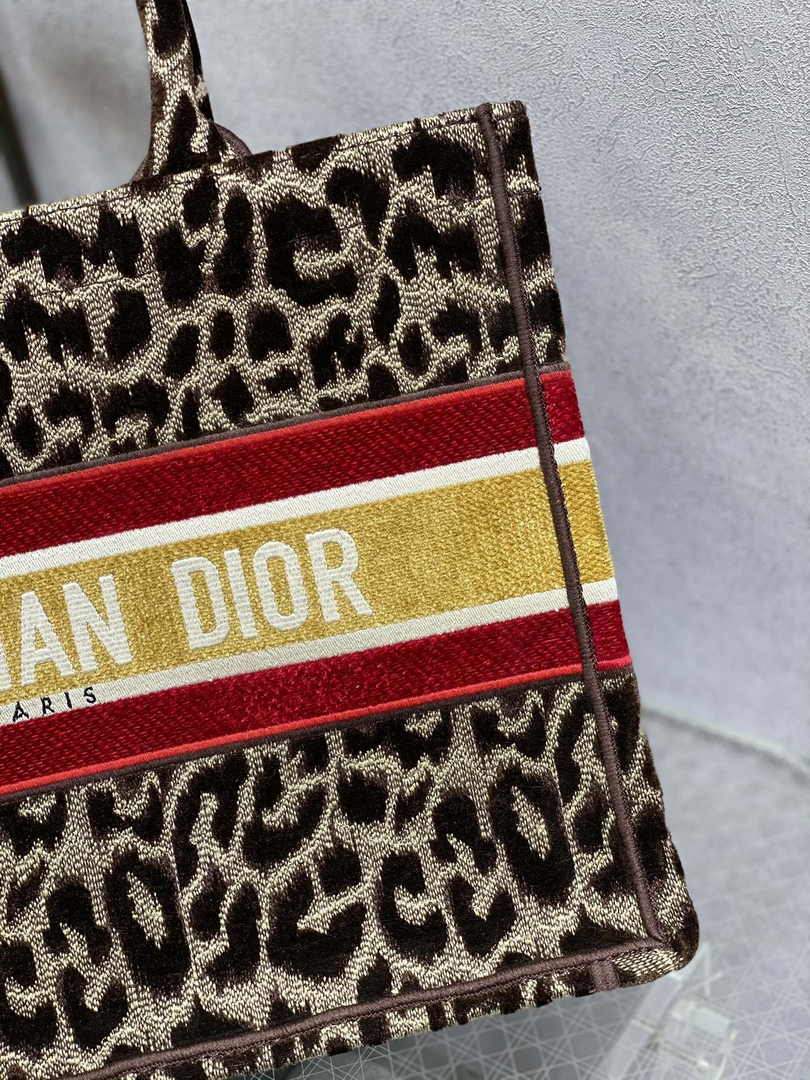 Dior Medium Book Tote M1296 Brown Multicolor Mizza Embroidery