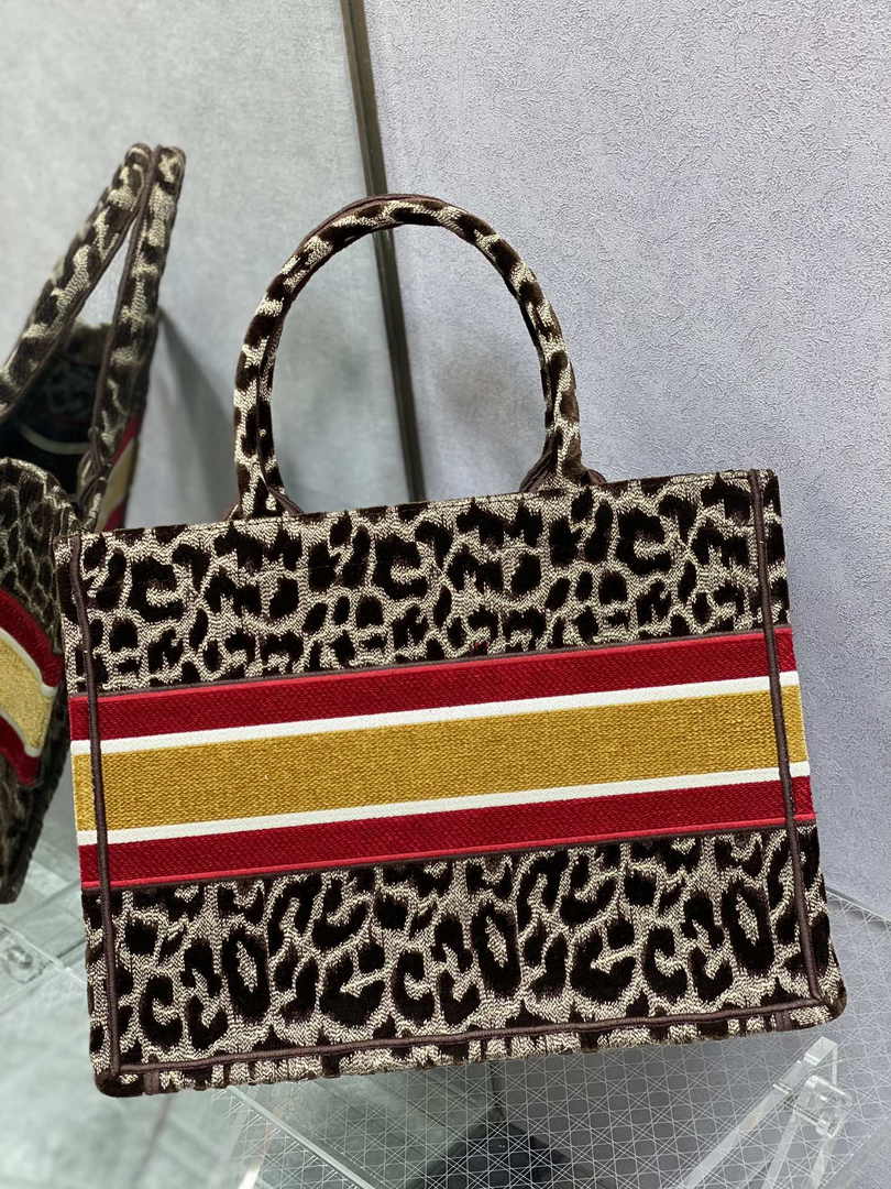 Dior Medium Book Tote M1296 Brown Multicolor Mizza Embroidery