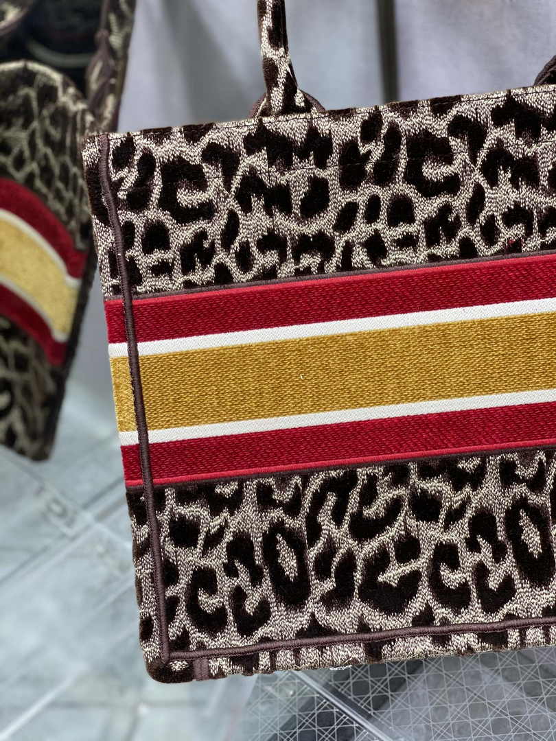Dior Medium Book Tote M1296 Brown Multicolor Mizza Embroidery