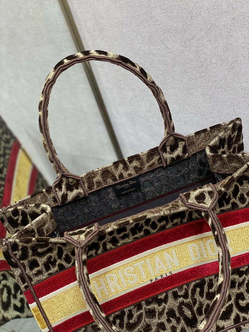 Dior Medium Book Tote M1296 Brown Multicolor Mizza Embroidery