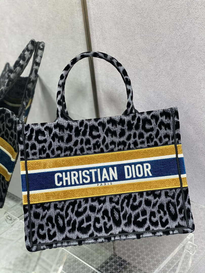 Medium Dior Book Tote M1296 Gray Multicolor Mizza Embroidery
