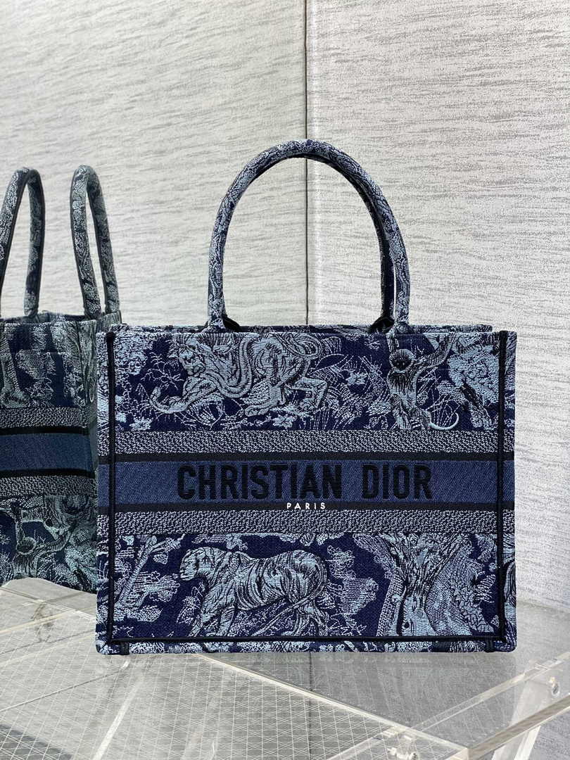 Dior Medium Book Tote M1296 Navy Blue Toile de Jouy Embroidery