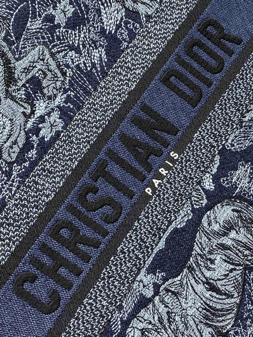 Dior Medium Book Tote M1296 Navy Blue Toile de Jouy Embroidery