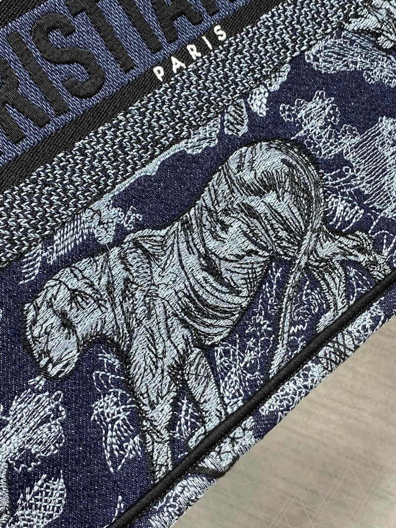 Dior Medium Book Tote M1296 Navy Blue Toile de Jouy Embroidery
