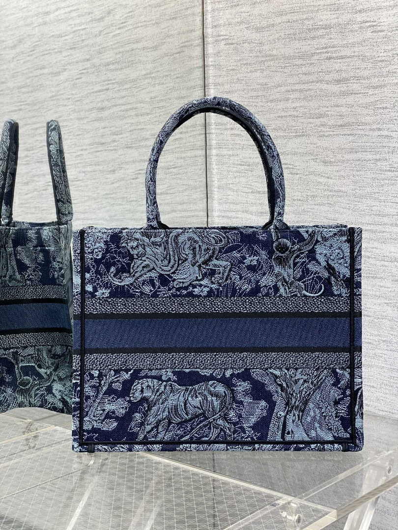 Dior Medium Book Tote M1296 Navy Blue Toile de Jouy Embroidery