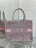 Medium Dior Book Tote M1296 Gray and Pink Toile de Jouy Embroidery