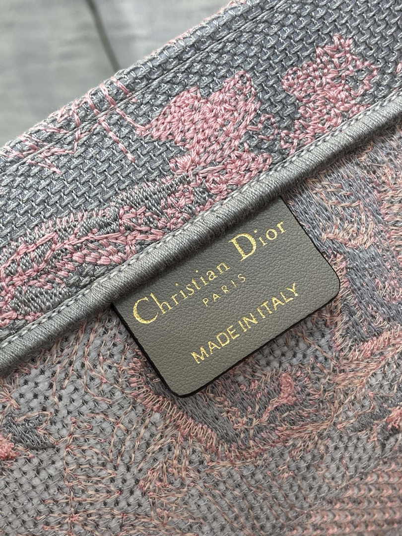 Medium Dior Book Tote M1296 Gray and Pink Toile de Jouy Embroidery