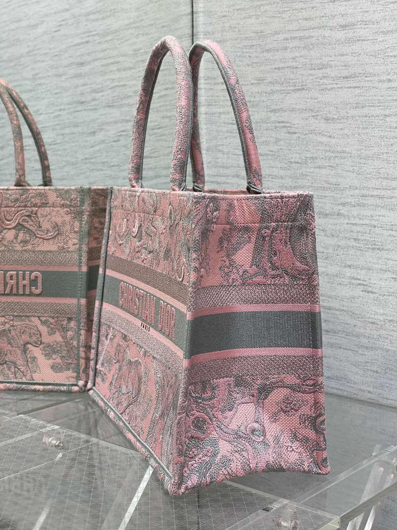 Medium Dior Book Tote M1296 Pink Toile de Jouy Embroidery