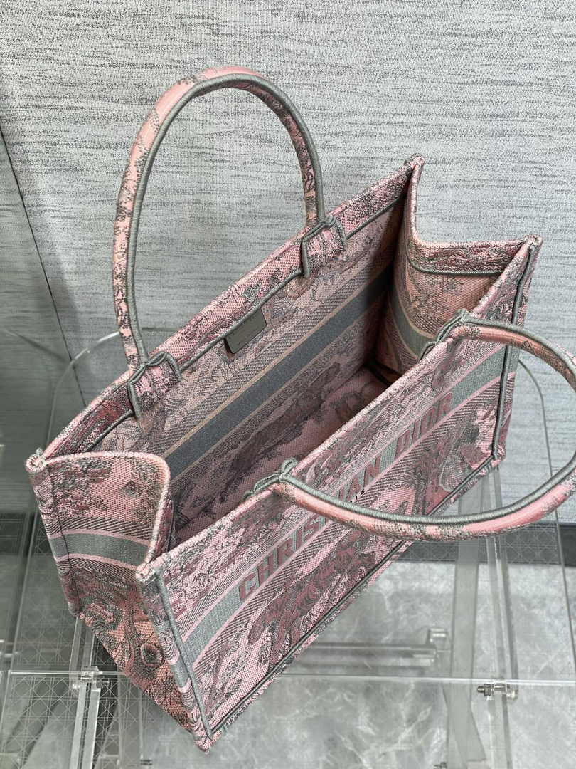Medium Dior Book Tote M1296 Pink Toile de Jouy Embroidery