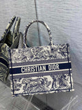 Medium Dior Book Tote M1296 Ecru and Blue Toile de Jouy Embroidery