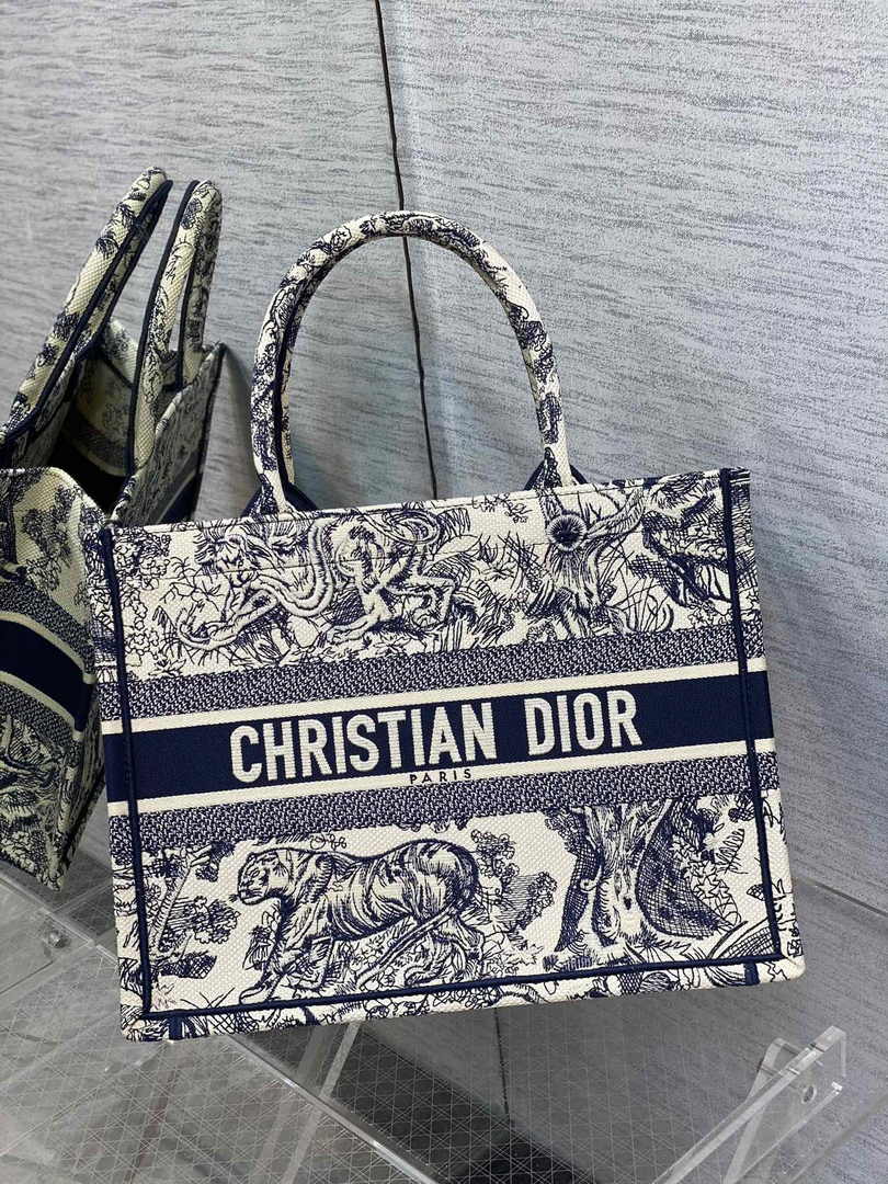 Medium Dior Book Tote M1296 Ecru and Blue Toile de Jouy Embroidery