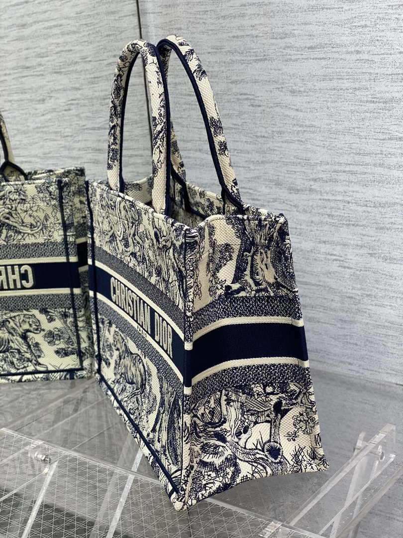 Medium Dior Book Tote M1296 Ecru and Blue Toile de Jouy Embroidery