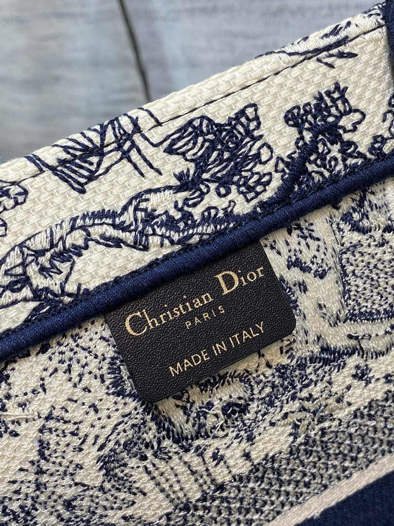 Medium Dior Book Tote M1296 Ecru and Blue Toile de Jouy Embroidery