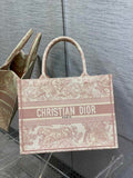 Medium Dior Book Tote M1296 Ecru and Pink Toile de Jouy Embroidery